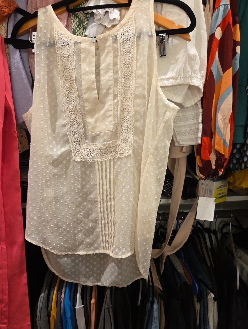 Daniel Rainn Cream Lace-Trim Swiss Dot Sleeveless Camisole
